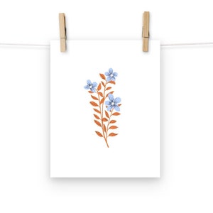 Periwinkle Flowers Periwinkle Art Flower Market Print, Blue and Orange Artwork Periwinkle Wall Decor, Sky Blue Wall Art, Light Blue Wall Art