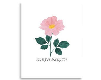 Wild Prairie Rose North Dakota State Flower, North Dakota State Art, North Dakota Wall Art, North Dakota Gift, North Dakota Print, State Art