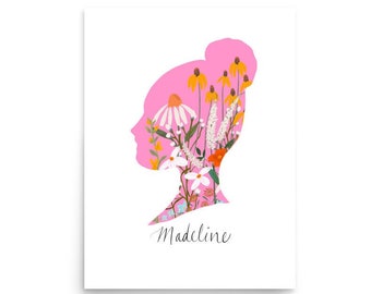 Gifts for Mom from Child, Custom Silhouette Portrait, Personalize Gift Mom, Mothers Day Gift, Hot Pink Decor