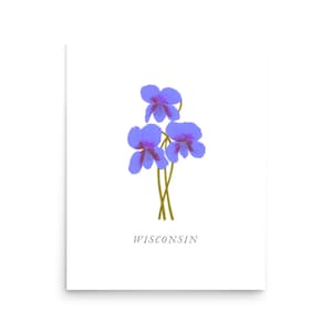 Wisconsin State Flower, WI State Flower, Wisconsin Flower Violet Wildflower, Wisconsin Wall Art Print, Wisconsin Home Wall Decor Sign WI Art