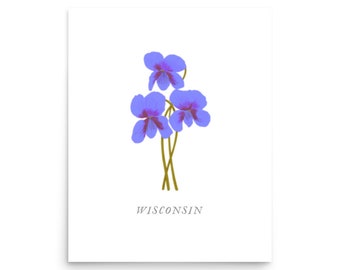 Wisconsin State Flower, WI State Flower, Wisconsin Flower Violet Wildflower, Wisconsin Wall Art Print, Wisconsin Home Wall Decor Sign WI Art