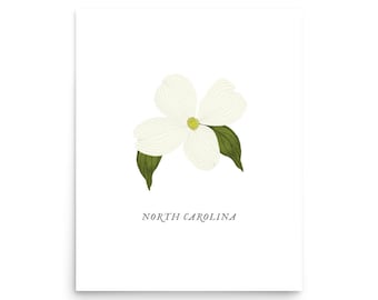 North Carolina State Flower Dogwood, North Carolina Home Wall Art Decor, NC Gifts, North Carolina NC Art Work Poster Print Housewarming Gift