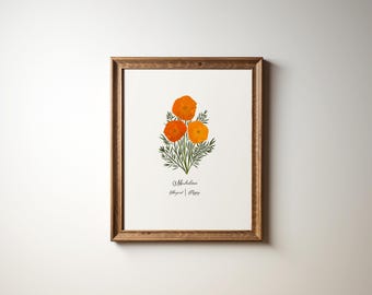 August Birth Flower Print Poppy Personalized Gift 8x10