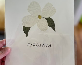 Virginia State Flower, VA American Dogwood, Virginia Gifts, Virginia Wall Art, Virginia Wall Decor, Virginia Art Print, Virginia Home Decor