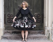Vintage Finland DRESS Scandinavian swan lake black white flower cotton design party fashion retro bird rare pink movie romantic love pinup L