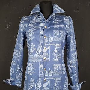 Blusa BLAZER de algodão novidade dos anos 90, blusa jeans vintage, propaganda, vitoriana, mãos, bicicleta, letras, sabão, impressão, grunge, vintage S