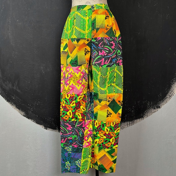 90s veg patchwork style psychedelic neon green pi… - image 1