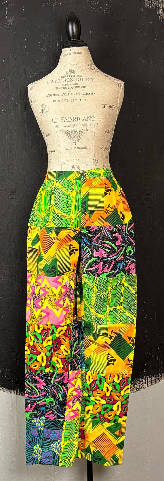 90s veg patchwork style psychedelic neon green pi… - image 2