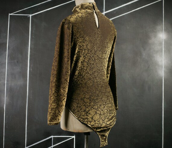 60s Switzerland BODYSUIT leotard body top gold spa