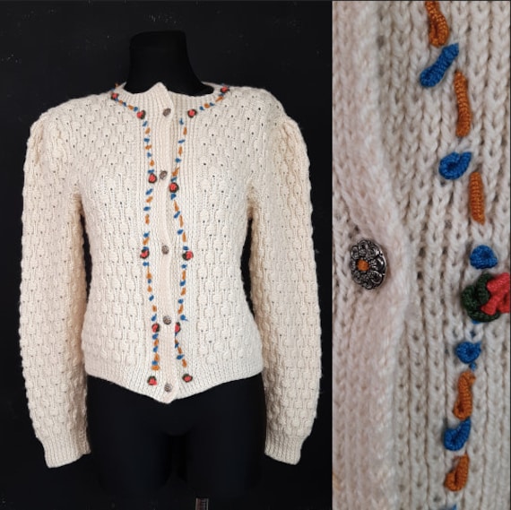 90s embroidered Dirndl knitted wool CARDIGAN Octo… - image 1