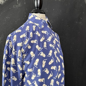 Blue mice mouse novelty animal fun BLOUSE top vintage nineties retro boho cartoon L