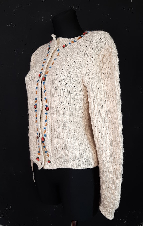 90s embroidered Dirndl knitted wool CARDIGAN Octo… - image 2