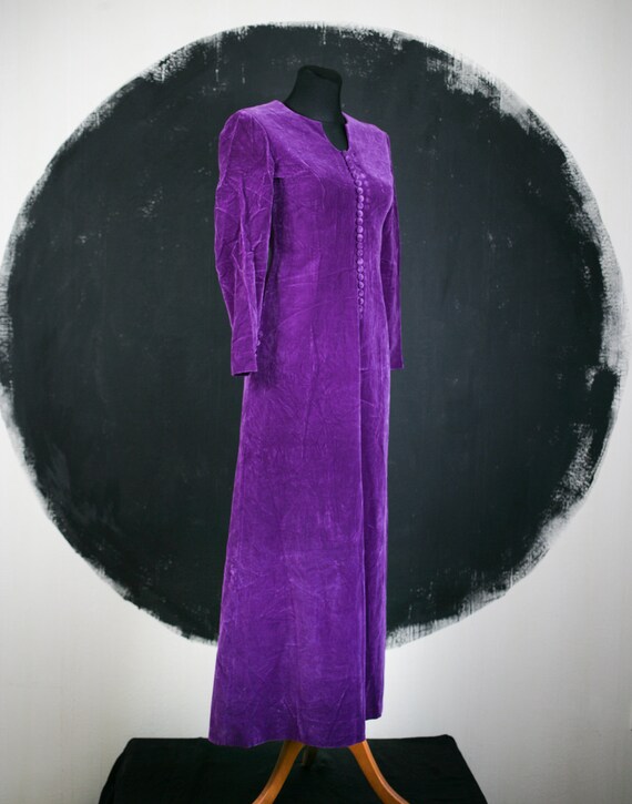 French velvet DRESS purple buttons medieval Victo… - image 6