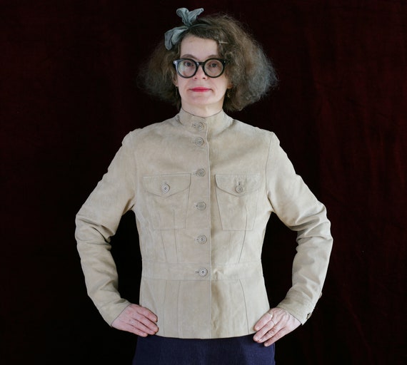 80s suede BLAZER jacket beige pockets hipster hip… - image 1