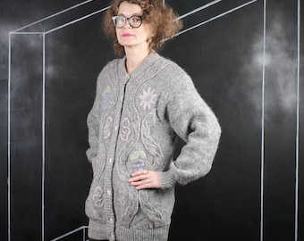 カラフルな幾何学模様のふわふわヴィンテージモヘアカーディガン
