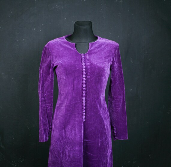 French velvet DRESS purple buttons medieval Victo… - image 7