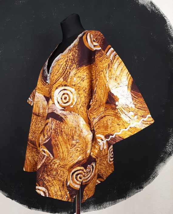 90s African tie dye wax print swirl BLOUSE top Gh… - image 2