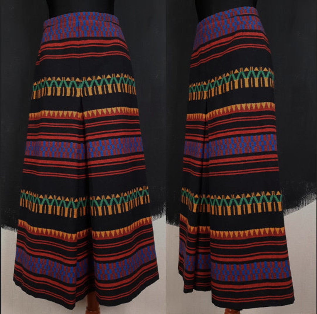70s Scandinavian Norwegian Woven Wool SKIRT Blue Black Red Etsy
