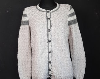 Années 90 laine grise tricotée à la main CARDIGAN rayures de Noël cadeau d'hiver minimalisme minimalisme chaud Français grand-mère film vintage rétro L