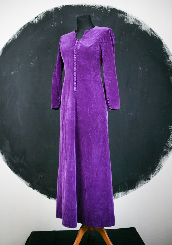 French velvet DRESS purple buttons medieval Victo… - image 4