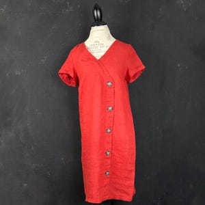 90s red linen DRESS button simple summer nineties minimalism minimalist light vegan boho brick US 6 L