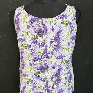 70s purple lilac flower drawing BLOUSE top summer romantic festival movie vintage retro vegan seventies France French S