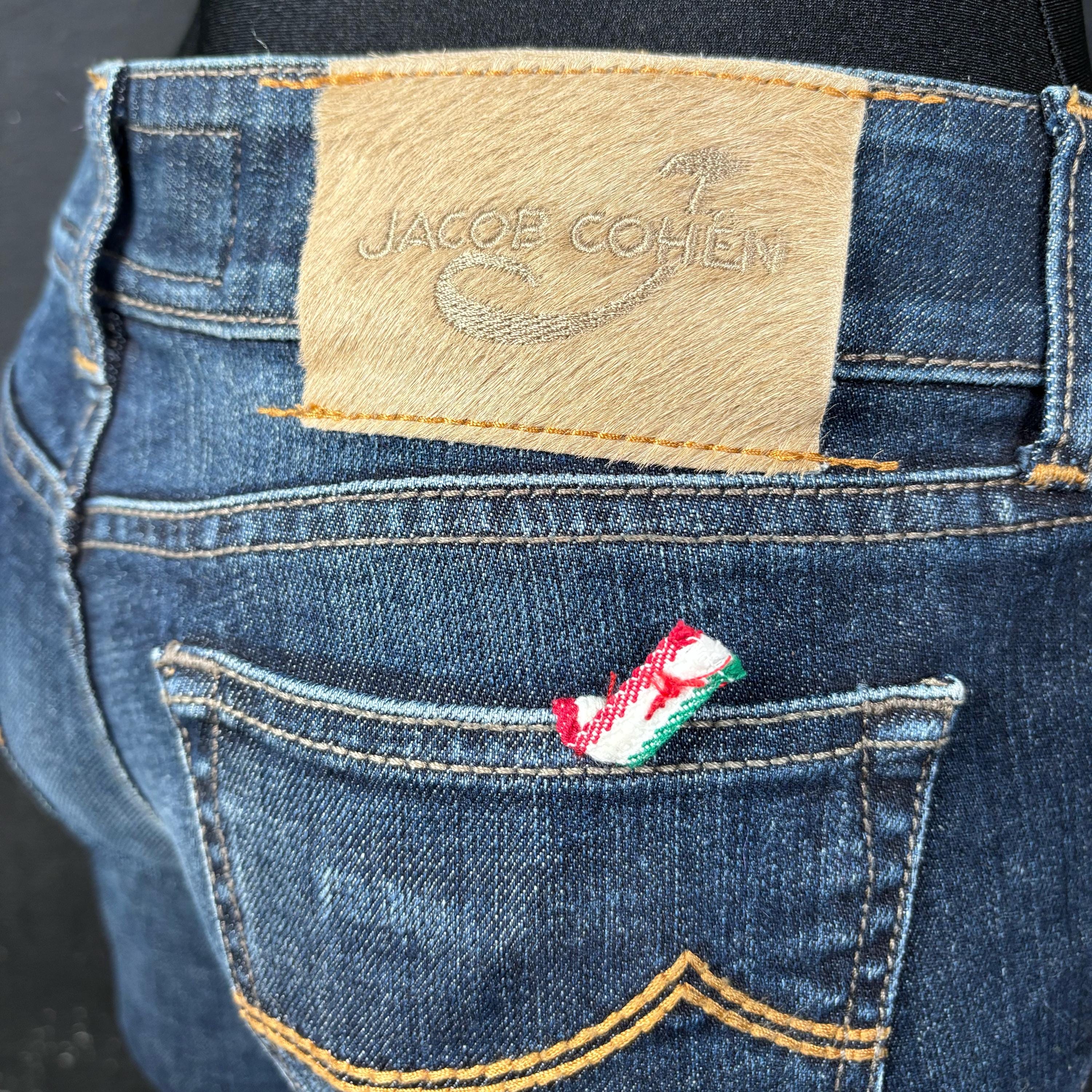 Jacob Cohen blue jean denim handmade Italian JEANS Italy luxury silver plated buttons dark posh classic size 25 XS