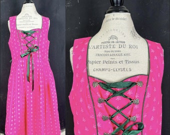 Robe Dirndl rose vert des années 90