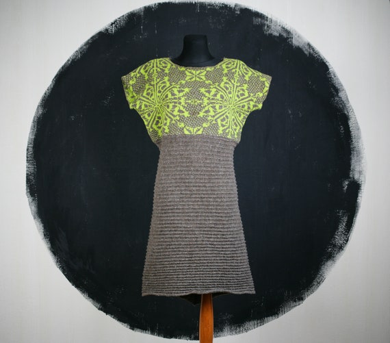 90s Norwegian handmade wool DRESS selburose green… - image 1