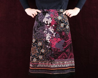 Paisley Velvet SKIRT Flower Leaf Embroidered Sequins Orange Purple