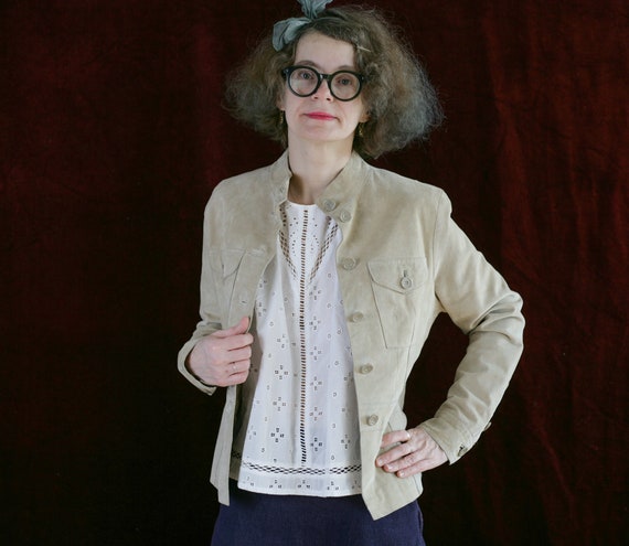 80s suede BLAZER jacket beige pockets hipster hip… - image 2