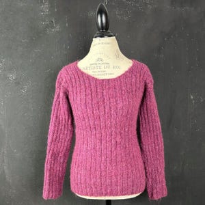 France purple chunky wool mohair blend hand knitted JUMPER sweater pullover boho ski winter French minimalism minimalist ribbed M