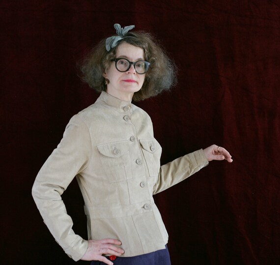 80s suede BLAZER jacket beige pockets hipster hip… - image 3