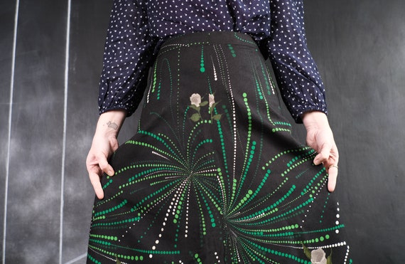 70s rose psychedelic SKIRT polka dot green white … - image 6