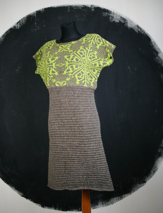 90s Norwegian handmade wool DRESS selburose green… - image 5