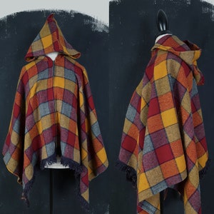 Vintage 70s Wool Plead Squared Talon Metal Zipper PONCHO