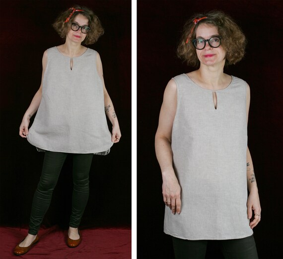 Retro Linen Minimalist BLOUSE Grey 
