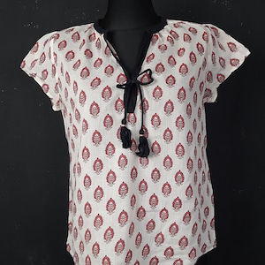 Y2K Noa Noa paisley BLOUSE top cotton tassel red off white brand summer festival maximalism maximalist romantic love print vintage 34 M