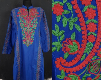 Jaren '00 vintage geborduurd paisley rood blauw TUNIEK blouse top bloem rood groen blauw feest jaren negentig festival helder veganistisch feest strand India L