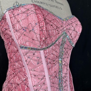 80s pink disco shiny sparkly mesh sequins CORSET embroidered German romantic boho  delicate sequined bling rave princess S