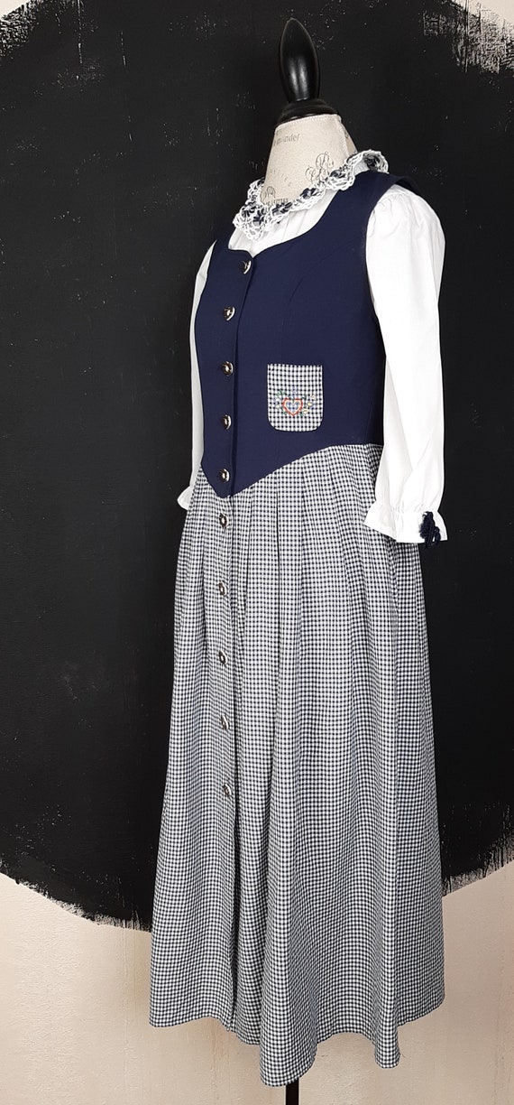 90s Dirndl 2 piece set heart embroidered DRESS bl… - image 2