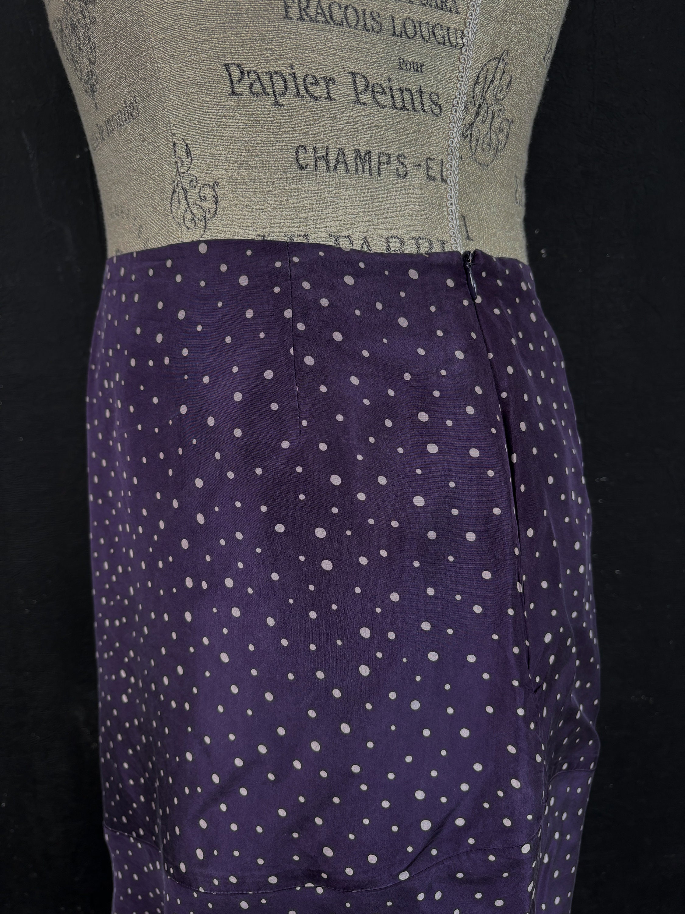 Vintage Betty Barclay Silk Purple White Polka Dot SKIRT