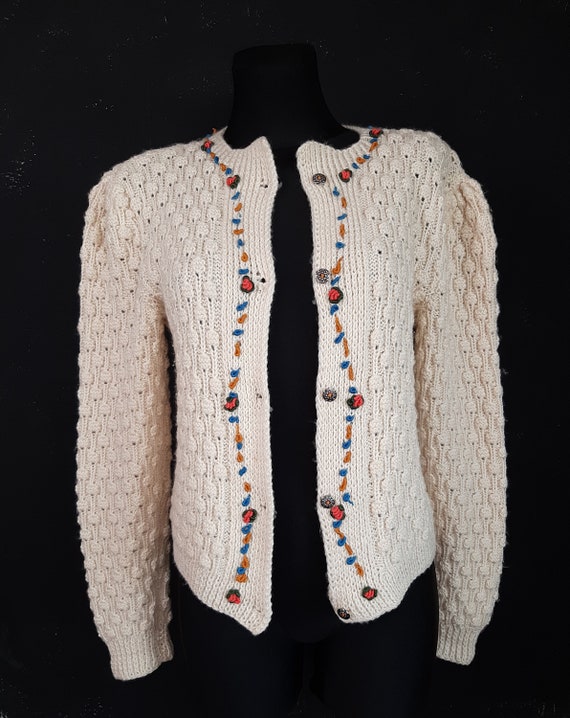 90s embroidered Dirndl knitted wool CARDIGAN Octo… - image 3