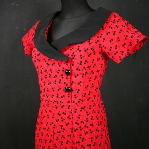 90s cherry red DRESS fruit pin up rockabilly boho berry rare wool cosplay black red novelty fifties style posh fun summer party cocktail S