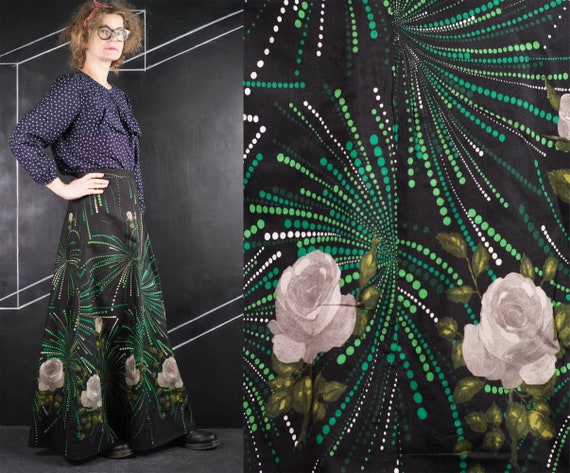 70s rose psychedelic SKIRT polka dot green white b