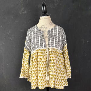 タッセル マスタード オウム 鳥 ブロックプリント スタイル カーディガン 夏 パーティー 女性 ロマンチック ポッシュ ビーガン ヴィンテージ レトロ ホワイト スタッフ ライト ビーチ UK 18 XL