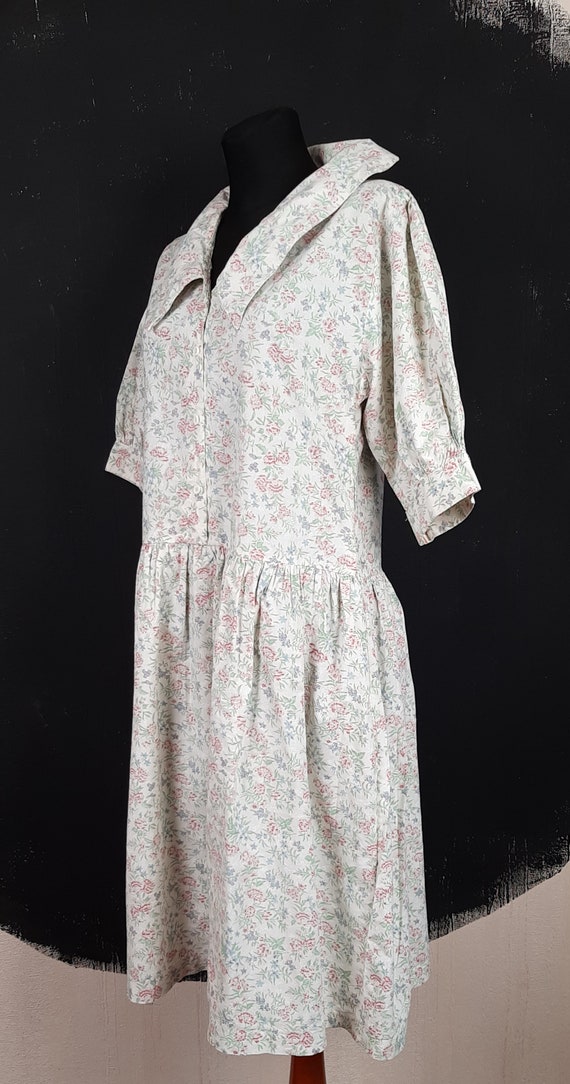 80s USA Flower Romantic DRESS Cotton Collar Ditsy Forget Me Not 