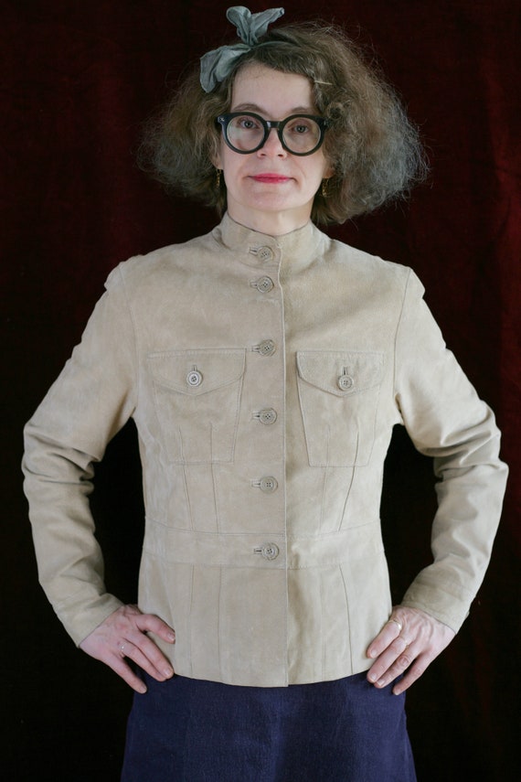 80s suede BLAZER jacket beige pockets hipster hip… - image 4