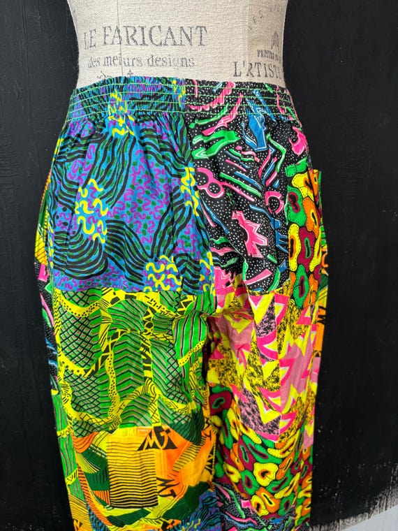 90s veg patchwork style psychedelic neon green pi… - image 6