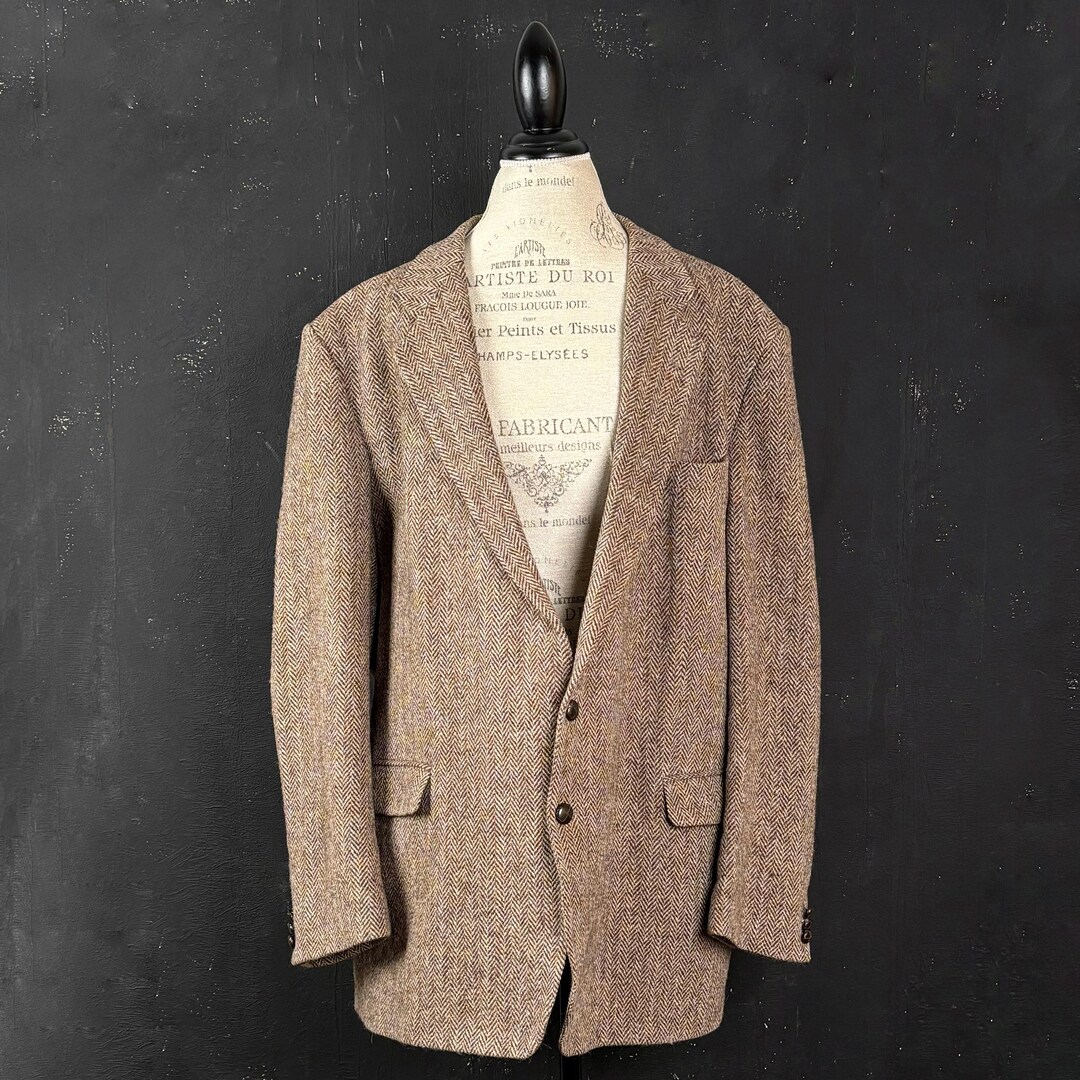 90s Harris Tweed St. Michael Brown Wool BLAZER Jacket Herring 